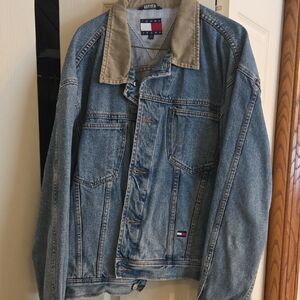Vintage Tommy Hilfiger Blue Denim Trucker Jacket with Tan Collar